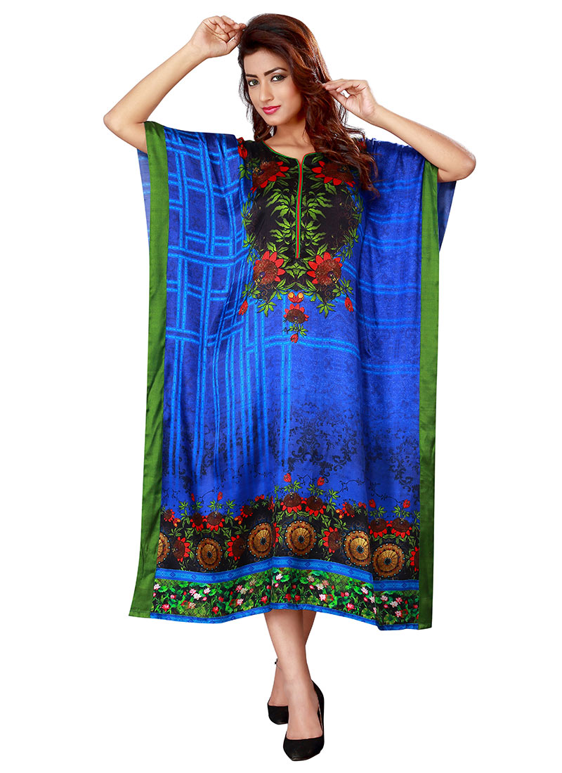 Buy Royal Blue Satin Kaftan, Printed, tops and tunics Online Shopping | KFSCBKCB6017