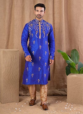 Royal Blue Silk Embroidered Kurta Pyjama