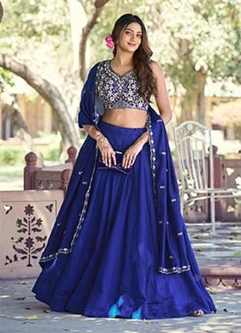 Royal Blue Silk Embroidered Sequins Lehenga