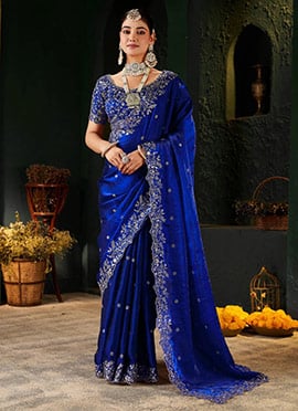 Royal Blue Silk Zari Embroidered Saree