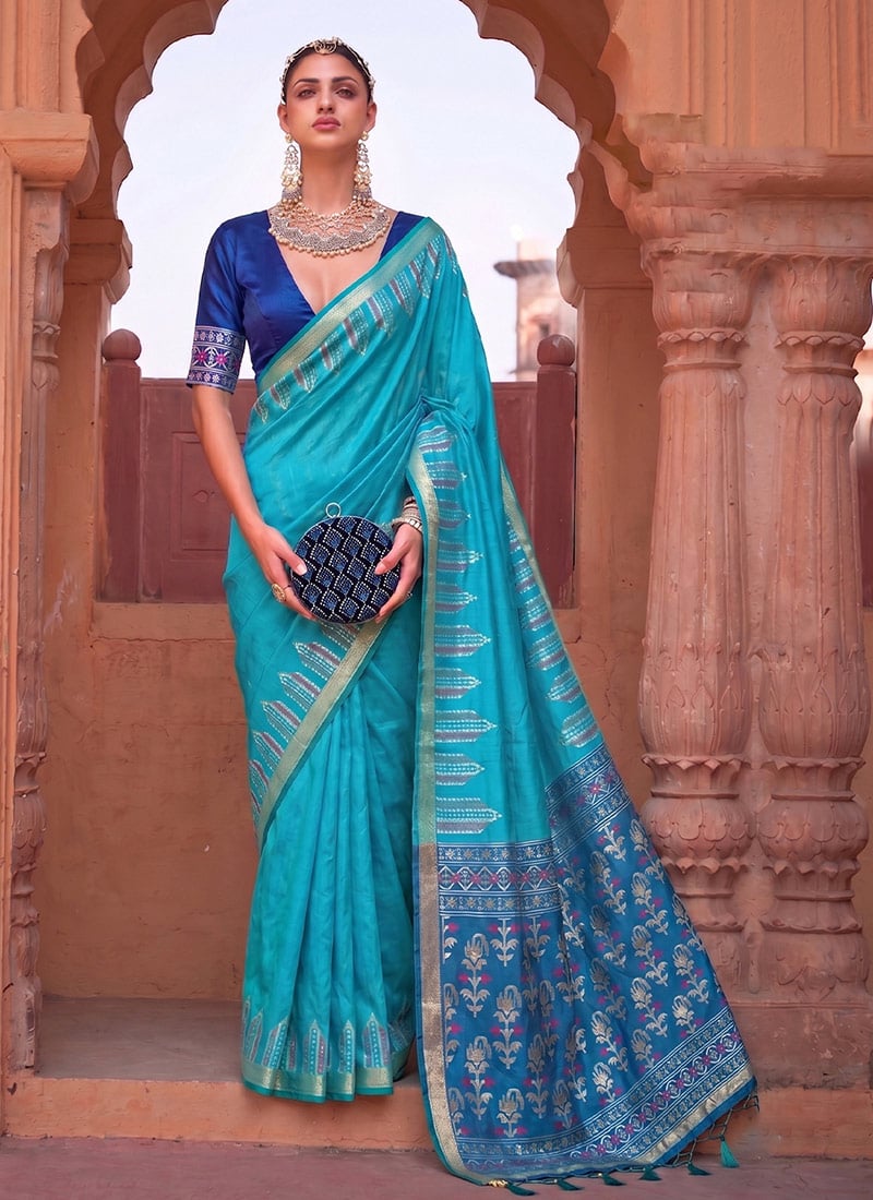 Royal Blue Silk Zari Saree Festive Wear