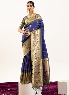 Royal Blue Soft Banarasi Silk Zari Jacquard Saree