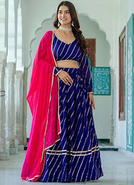 Royal Blue Vichitra Silk Embroidered Sequins Lehenga