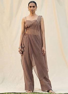 Royal Brown Silk Indowestern Set And Suit