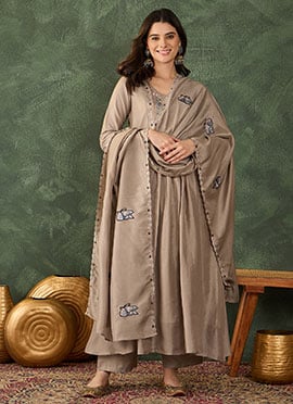 Royal Chiku Vichitra Silk Embroidered Anarkali Suit