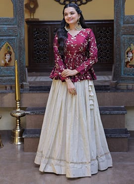 Royal Cream Georgette Sequins Embroidered Zari Indowestern Set