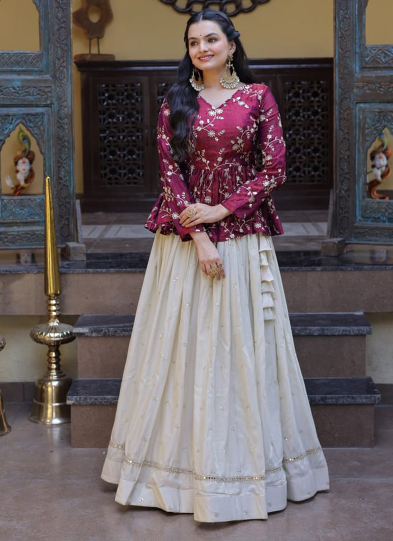 Royal Cream Georgette Sequins Embroidered Zari Indowestern Set Festive Wear