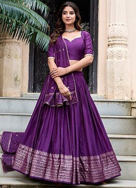 Royal Dark Purple Chanderi Silk Zari Umbrella Lehenga