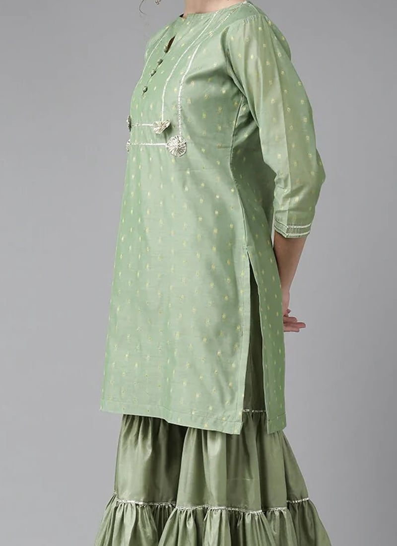 TRENDMALLS Salwar-pak voor dames, katoenen borduurwerk, Kurta Sharara met Dupatta Kurta Palazzo-set, gestikt, klaar om te dragen, Gebroken Wit, XL