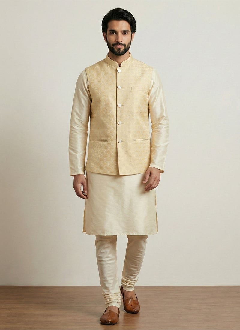 Royal Gold Banarasi Jacquard Bandi Set Festive Wear