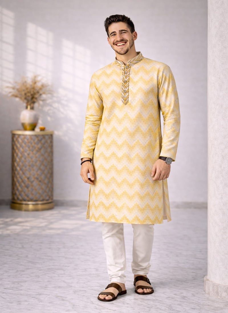 Royal Gold Jacquard Silk Jacquard Kurta Pyjama Festive Wear