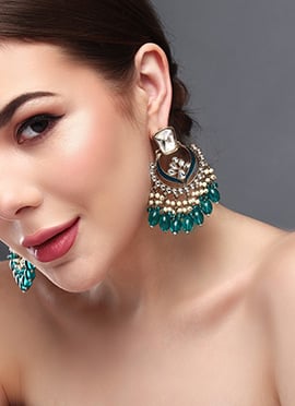 Royal Gold Meenakari Kundan Pearl Chaand Bali