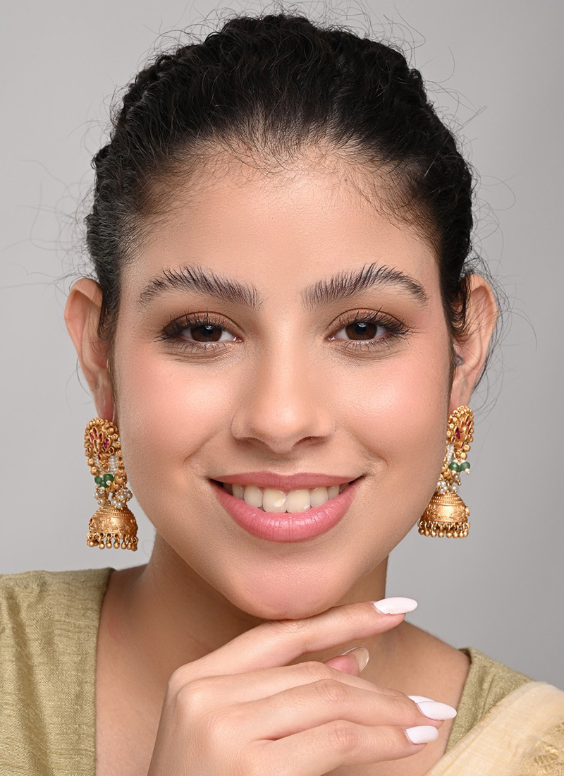 Royal Gold Pearl Stone Jhumka After Six Wear
