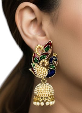 Royal Gold Plated Beads Meenakari Jhumka