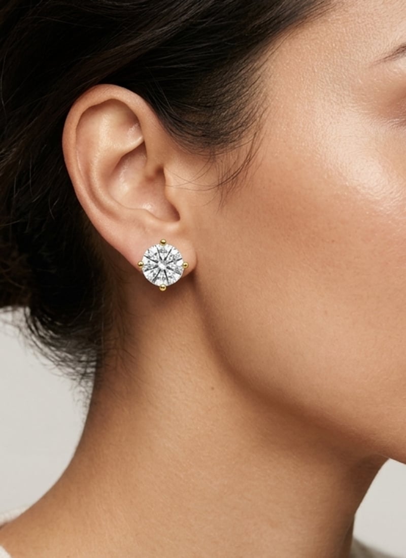 Royal Golden 925 Sterling Silver Moissanite Stone Accent Stud Earrings Wedding Wear
