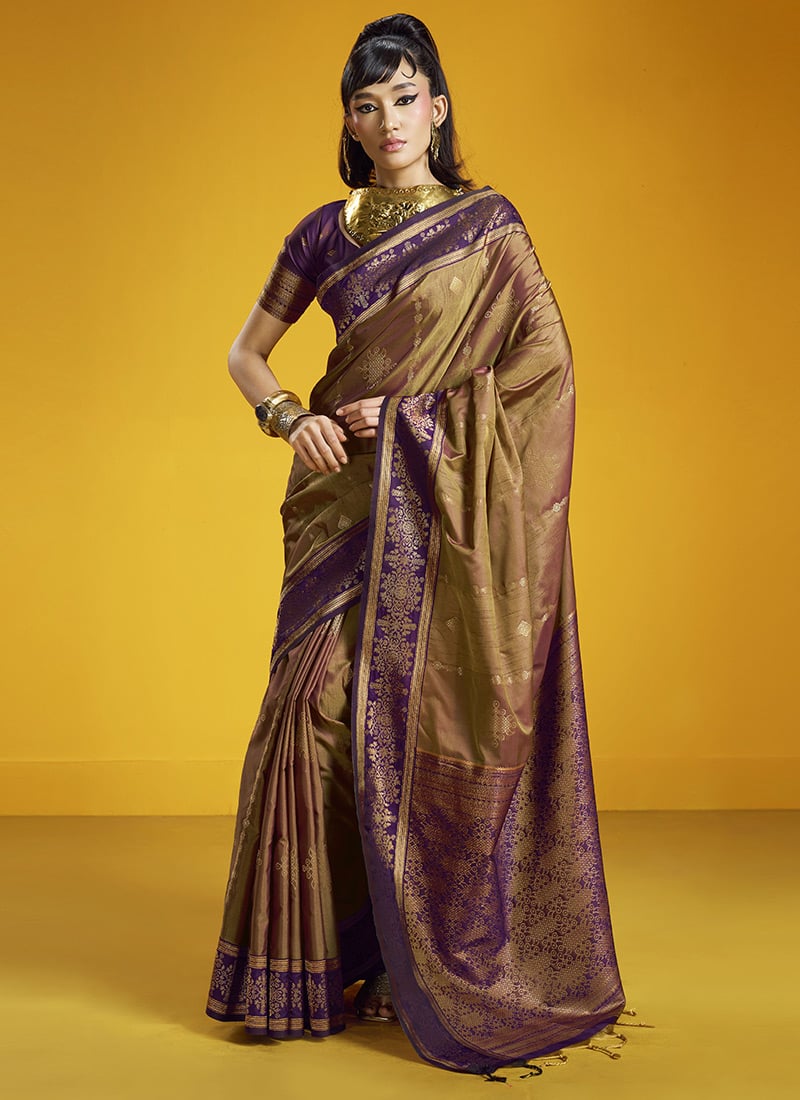Royal Golden Art Silk Handloom Zari Weaving Saree Festive Wear