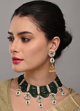 Royal Green Kundan Beaded Necklace