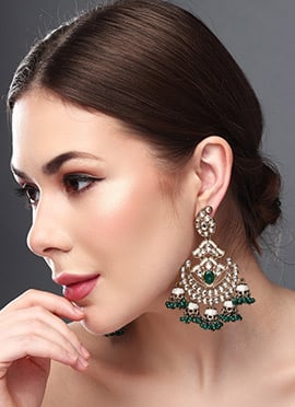 Royal Green Kundan Pearl Meenakari Dangler