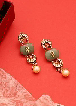 Royal Green Kundan Pearl Meenakari Danglers