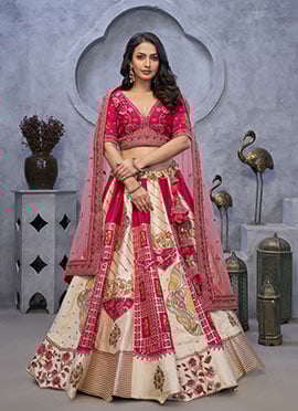 Royal Ivory Raw Silk Zari Embroidered Lehenga