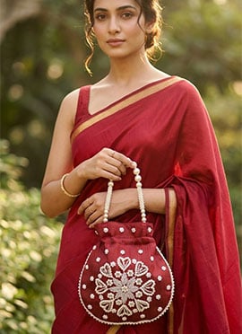 Royal Maroon  Silk Beads Moti Potli Bag