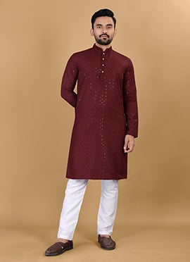 Royal Maroon Cotton Rayon Sequins Kurta Pyjama