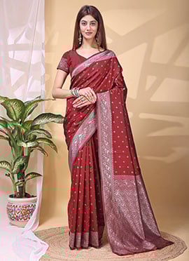 Royal Maroon Lichi Silk Jacquard Saree