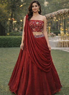 Royal Maroon Rangoli Silk Multicolor Floral Embroidery With Thread Work Umbrella Lehenga
