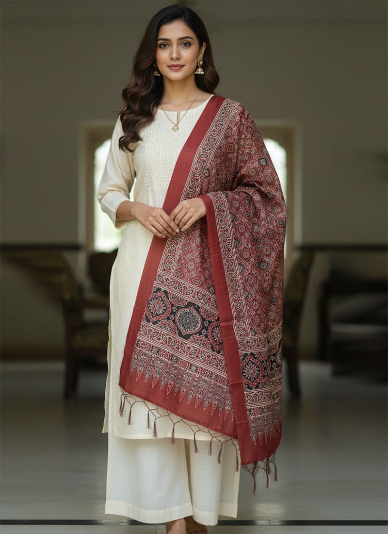 Royal Maroon Silk Digital Print Dupatta After Six Wear