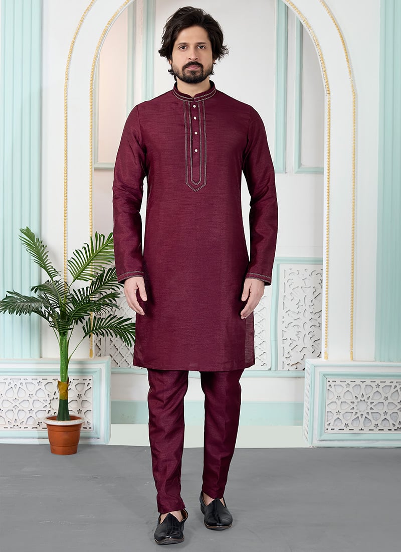 Royal Maroon Silk Kurta Pyjama Festive Wear