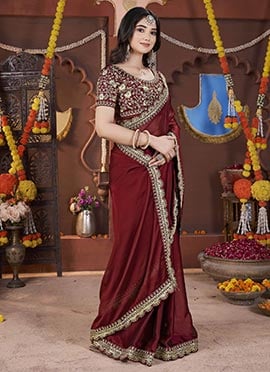 Royal Maroon Silk Zari Embroidered Saree