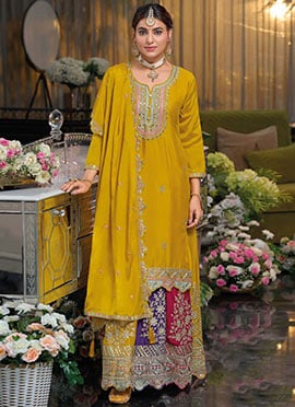 Royal Multicolored Chinon Zari Sequins Embroidered Stones A Line Lehenga
