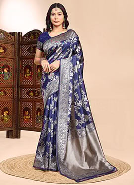 Royal Navy Blue Silk Jacquard Zari Saree