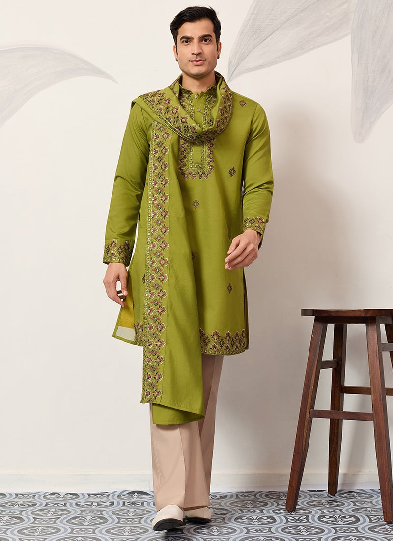 Royal Navy Blue Viscose Silk Embroidered Sequins Thread Kurta