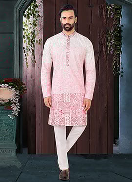 Royal Pink Jacquard Silk Embroidered Sequins Kurta Pyjama