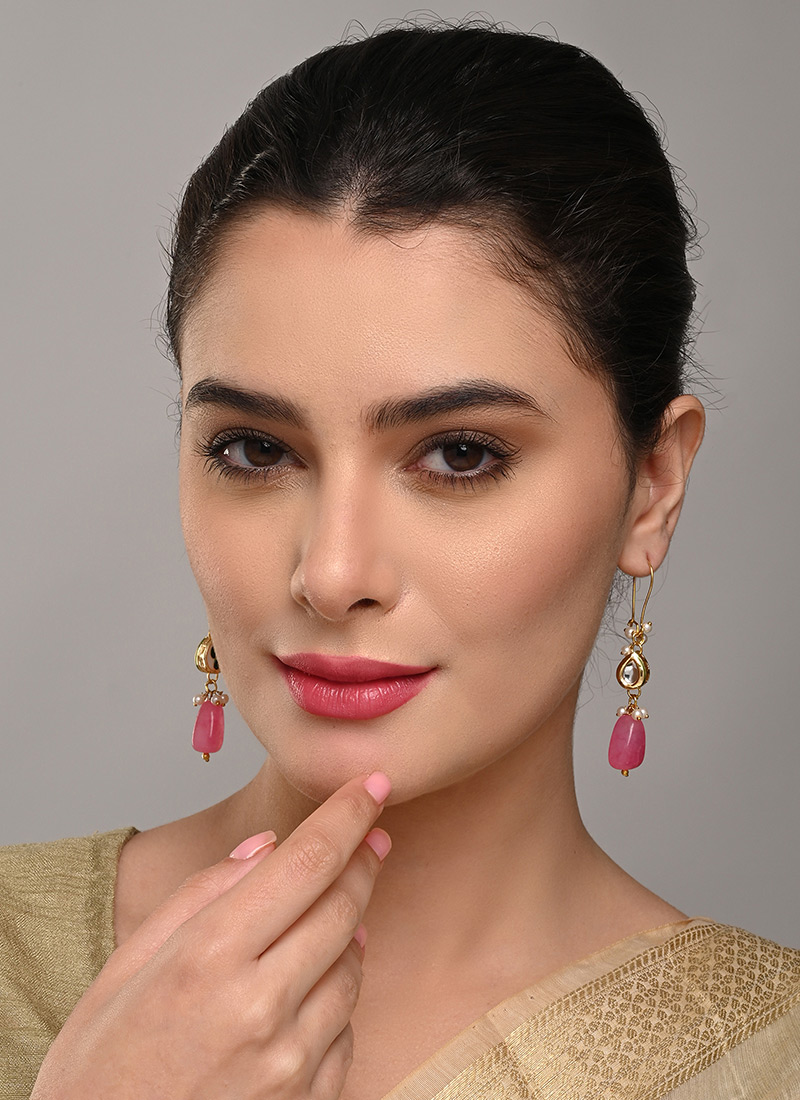 Royal Pink Kundan Stone Bead Drops After Six Wear