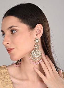 Royal Pink Stone Pearl Chaand Bali