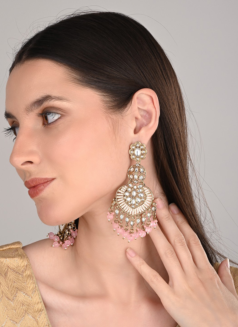 Royal Pink Stone Pearl Chaand Bali Festive Wear