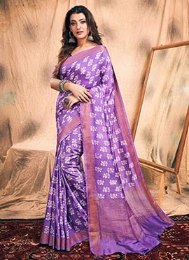 Royal Purple Chanderi Silk Batik Print Saree