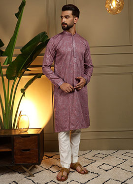 Royal Purple Cotton Silk Embroidered Sequins Kurta Pyjama