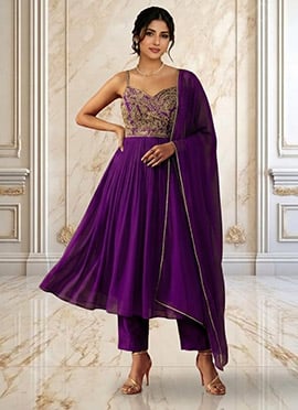 Royal Purple Georgette Zari Sequins Anarkali Suit