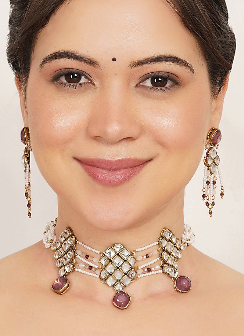 Royal Purple Kundan Beaded Choker Wedding Wear