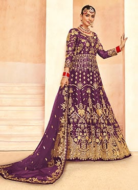 Royal Purple Net Embroidered Sequins Anarkali Suit