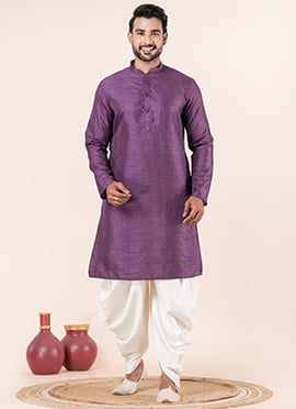 Royal Purple Silk Blend Embroidered Kurta Pyjama