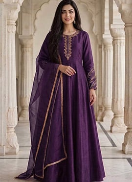 Royal Purple Silk Zari Embroidered Anarkali Suit
