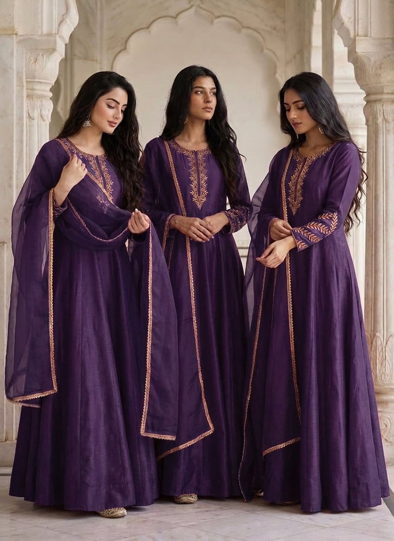 Royal Purple Silk Zari Embroidered Anarkali Suit Festive Wear