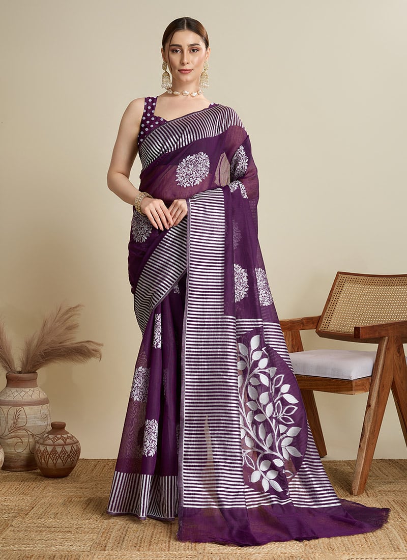Royal Purple Silk Zari Saree Festive Wear