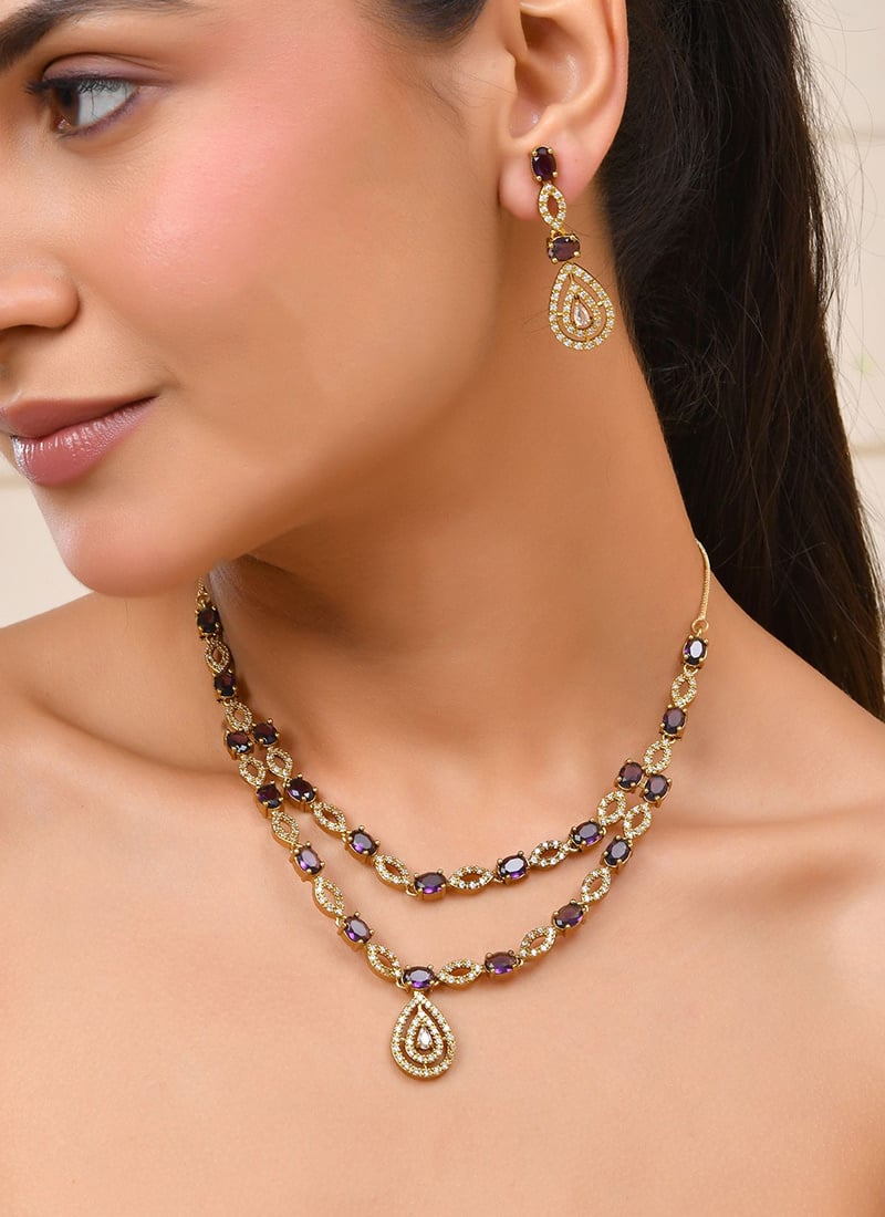 Royal Purple Stone Kundan Necklace Wedding Wear