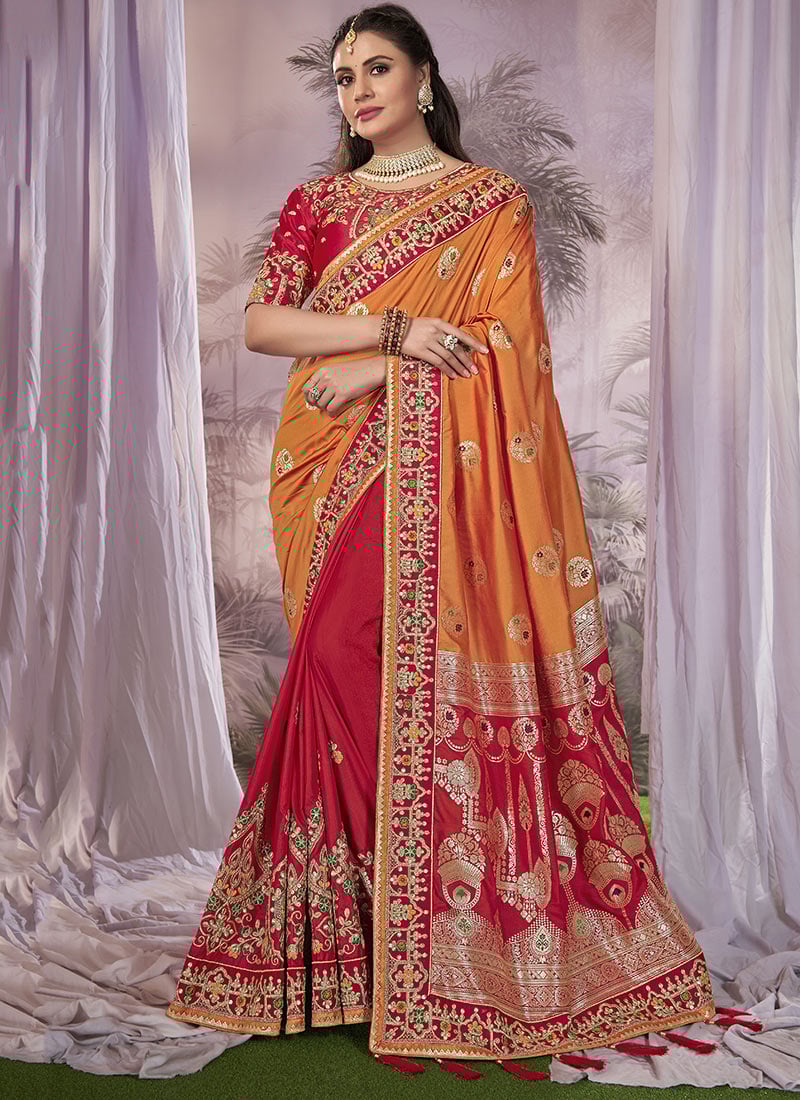 Royal Radiance Mustard Benarasi Silk Jacquard Zari Saree Traditional Eleganc Festive Wear