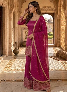 Royal Rani Pink Silk Embroidered Palazzo Suit